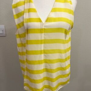 Brochu Walker Yellow and White Striped Sleeveless Top, 100% Silk